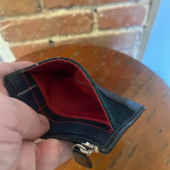 Coach Skinny Mini Wool Tartan Plaid Zip Card Case Keychain Black Leather - Picture 14 of 16